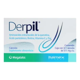 Derpil Suplemento Frena La Caída Del Pelo Vitaminas Aminoácidos Sin Sabor
