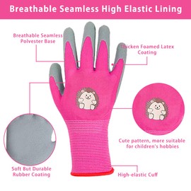 KARELLS Children's Work Gloves, Gardening Gloves, Children's Gardening Gloves, Children's Work Gloves, Garden and Work Gloves, Foam Rubber Coating, for Children 3-5 Years (Pink)