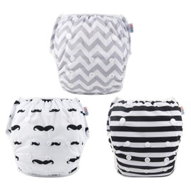 ALVABABY 3ZSWY01-DE Swimming Nappies Pack of 3 One Size Reusable Washable Adjustable for Swimming Lessons, Holiday Baby Shower Gifts Baby 0-3 Years Boys Girls 3ZSWY01-DE
