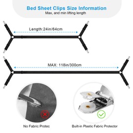 YibaiYi 2Pcs Bed Sheet Clips-Sheet Straps-Nylon Sheet Clips for Bedding Sheet Holder Elastic Bands Bed sheet Suspenders Fasteners-Black