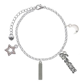 Delight Jewelry Stainless Steel Rectangular Blank Tag - Silvertone Dream Big Charm Bracelet, 7.5+2" Extender