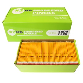 S & E TEACHER'S EDITION Woodcased #2 Pencils, Pre-sharpened, Yellow Pencils with Erasers #2 HB Lead Bulk Box, Pencils No. 2 Pencil, 1000Pcs