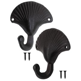 Fuxxer® Heavy Rustic Iron Hooks Wall Hooks Shell Design Black Set of 2