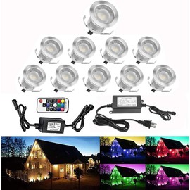 QACA Pack of 10 LED Deck Light Kit 0.1W-0.3W Low Voltage Multi-Color RGB Outdoor Lighting 6Lm IP67 Waterproof Outdoor Step Stairs Garden Yard Patio Landscape Decor Lighting