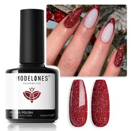modelones Glitter Gel Nail Polish Pastel Burgundy Red Gel Nail Polish Soak-Off UV Gel Polish - 28+ Days Long-Lasting Salon-Quality Nail Art for Spring & DIY Manicure & Gift 15ML
