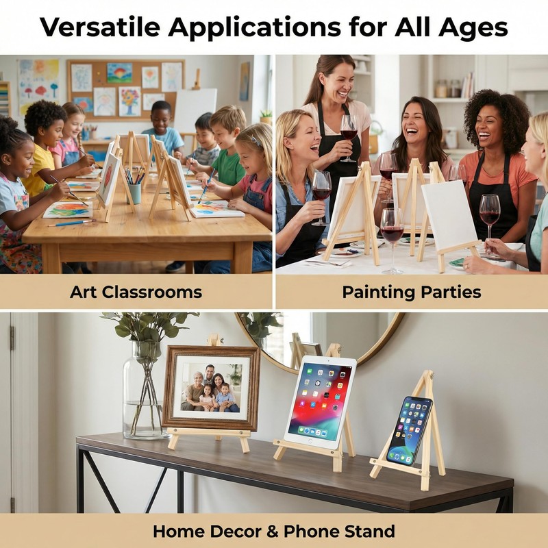 4 Pack Tabletop Wooden Easels, 11.8 Inch Adjustable Foldable