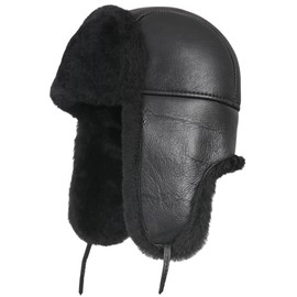 Zavelio Unisex Shearling Sheepskin Aviator Russian Bomber Hat Medium Solid Black