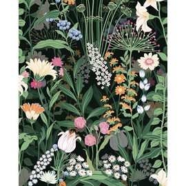 Tomete Boho Vintage Peel and Stick Wallpaper, Floral Wallpaper, Dark Green Black Flower Contact Paper for Cabinets and Drawers, Retro Renter Friendly Sticker, Waterproof, Self Adhesive, Removable