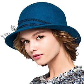 Maitose™ Sombrero de lana de fieltro para mujer, Azul / Patchwork, Talla única