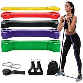 Bandas de Resistencia 5PCS(TPE), Ligas de Resistencia para Ejercicio, Fuerte Bandas Elástica para Pull Up & Crossfit - con Ancla de Puerta, 2 Manijas,
