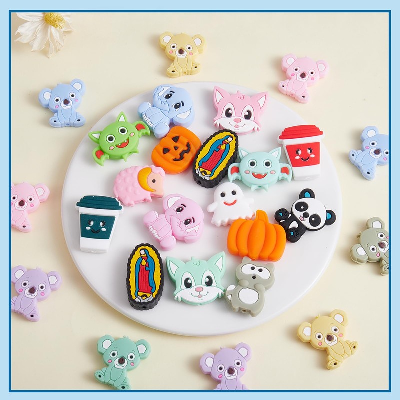 WEWAYSMILE 12pc Animal Silicone Beads DIY Crafts, Koala Style