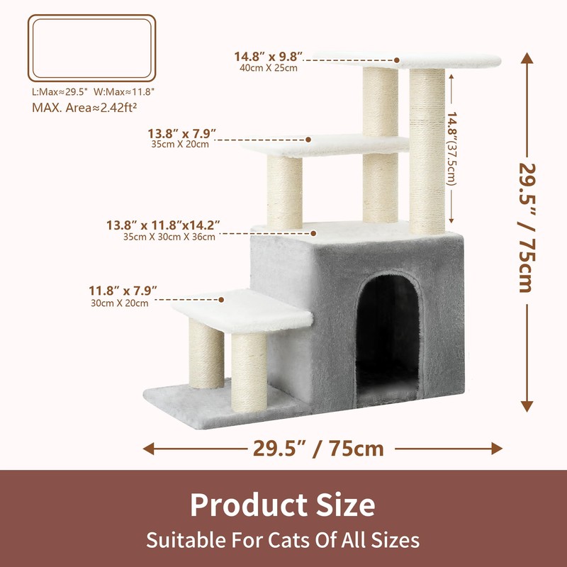 Heybly Cat Scratching Post, Pet Steps for Indoor Cats and