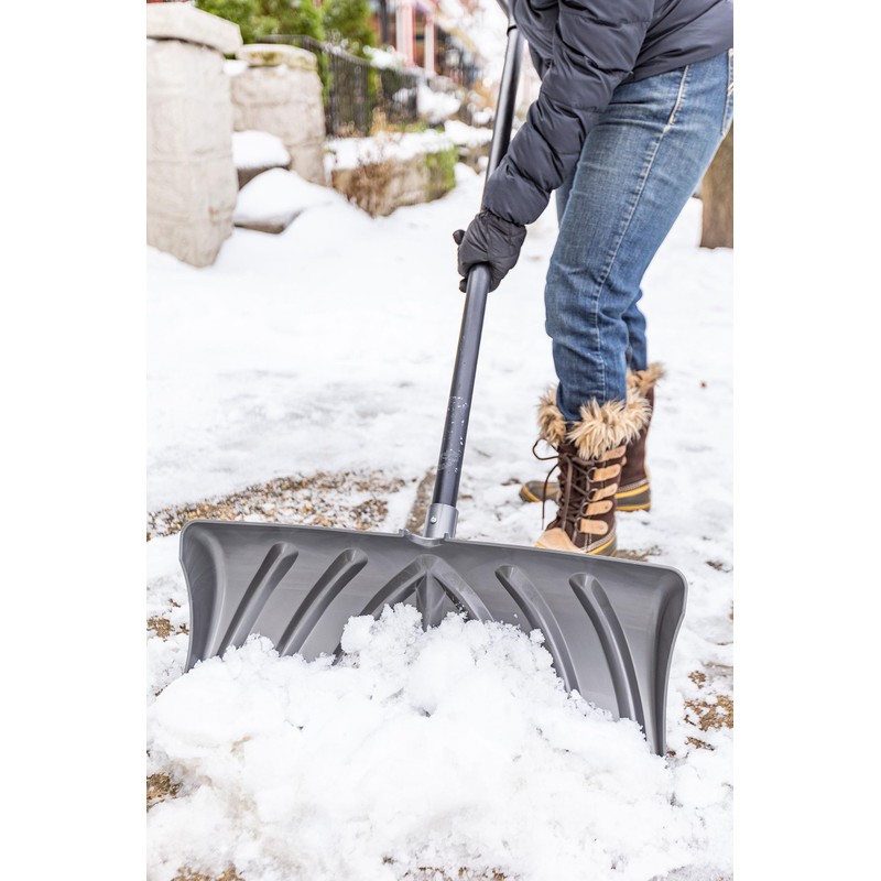 Suncast 24-Inch Snow Shovel and Pusher Combo with Durable Galvanized