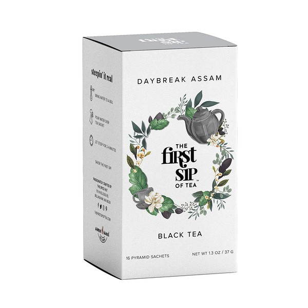 The Spice Hut The First Sip of Tea Daybreak Assam Black Tea, 16 Count Tea Box (SHBX110)
