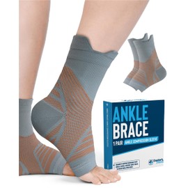 Doctor's Select Copper Ankle Compression Sleeve - Ankle Support for Men, Peroneal Tendonitis Brace, Socks for Plantar Fasciitis Women, Foot Support for Pain, Foot Brace for Stress Fracture, Gray