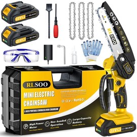 RLSOO 6-Inch Cordless Mini Chainsaw, Portable Handheld Electric Chainsaw for Wood Cutting, Tree Trimming, and Garden Use (Includes 2 Batteries and 3 Chains) - colour: yellow