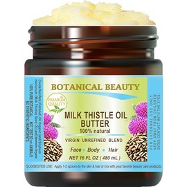 Botanical Beauty Mantequilla de aceite de cardo de leche Silybum marianum 100% natural para rostro, piel, cuerpo, cabello, uñas, cuidado de pies. Mantequilla de aceite para pies, hidratante para la