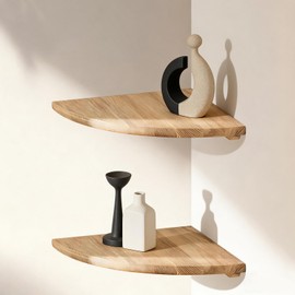 Plliocse Oak Corner Shelf Set of 2 Solid Floating Corner Shelf Wall Mounted Small Speaker Shelf With Wire Hole Shelves for Bedroom Kitchen (Oak)