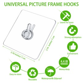Wenqik 30 Pcs Adhesive Picture Hanger Foamboard Picture Hanging Hooks Without Nails Plastic Sticky Photo Hooks for Home Wall Art Photo Frame Bathroom Closet (Transparent Style)