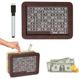 Wooden Money Box with Marker Pen, 1000$ Cash Vault Wooden Savings Box, Piggy Bank for Adults, Money Saving Box with Counter, Wooden Money Box with Money Target and Numbers