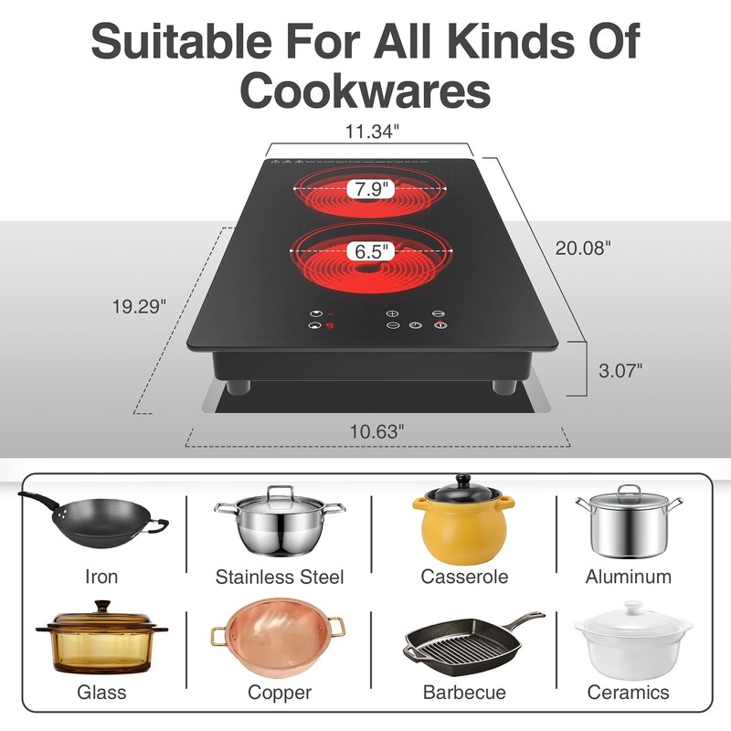 GIHETKUT Electric Cooktop,Built-in and Countertop Electric Stove Top, 2100W 110V