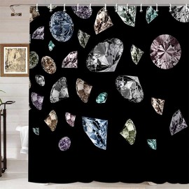 Namdeva Shiny Diamond Shower Curtain, Luxury Colorful Bling Jewelry Glam Girly Fashion Modern Bathroom Decor for Women Teenage Girls, Waterproof Polyester Fabric Black Shower Curtain, 72 X 72 Inch