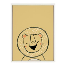 Kate and Laurel Sylvie Inky Lion Framed Canvas Wall Art by Lauradidthis, 18x24 White, Adorable Animal Art for Wall