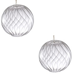 Clear Ribbed Blown Glass Shade Replacement for Light Fixtures, 6" Diameter, Round Globe Shade with Spring Clip for Glass Ball Chandelier Pendant Lights, 2 of Pack