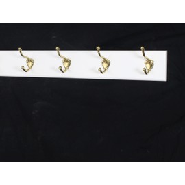 PEG AND RAIL White Coat Rack with Solid Brass Hat & Coat Hooks (20" x 3.5" with 4 Hooks)