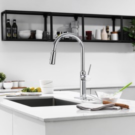 Lavatrum Kitchen Faucets Chrome 19 Inch High Arc One-Handle Kitchen Faucet with Pull Down Sprayer, Stainless Steel Kitchen Sink Faucets with Escutcheon for 1 or 3 Holes