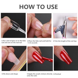MUEYAN 500PCS Clear False Nails Tips and Acrylic Nail Clipper Set Nail Tip Clipper Cutter French Style Acrylic Artificial Tip Manicure with Box for Nail Art Salons and Home DIY