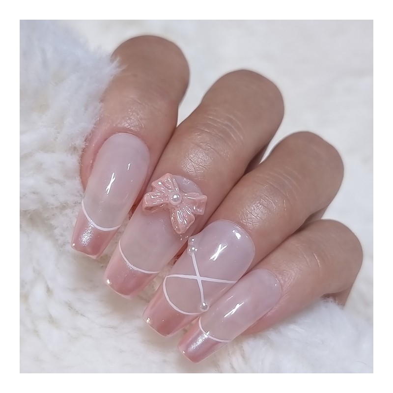 Pearl Ballet Core Handmade Nail Tip - Short Oval /