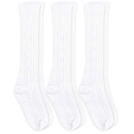 Jefferies Socks Womens Cable Knit Knee High Socks 3 Pair Pack (Sock:9-11/Shoe:6-9, White)