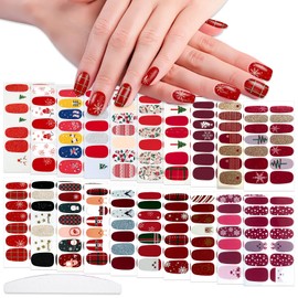 WOKOTO 20 Sheets Christmas Gel Nail Wraps for Women - Nail Art Stickers With Santa, Christmas Tree, Snowman, Snowflakes - Stick On Nail Polish Strips for Nail Art
