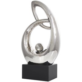 Deco 79 Ceramic Abstract Decorative Sculpture Looped Home Decor Statue with Black Block Base, Accent Figurine 14" x 7" x 25", Silver