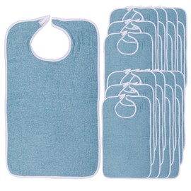 Vakly Reusable Adult Bibs Absorbent Terry Cloth Washable Bib Lap Apron for elderly Seniors Unisex 18"x30" Clothing Protector (24, Blue, 18"x30")