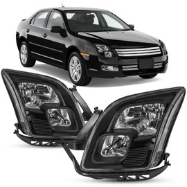 Headlights Assembly Compatible With 2006-2009 Ford Fusion Replacement Headlamp, Driver and Passenger Side,Pair Black 06-09 Fusion Head Light