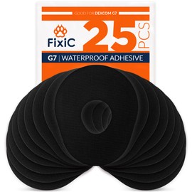 FixiC – Adhesive Patches for G7 & Stelo – 25 Pack Premium Waterproof Adhesive Patches – Pre-Cut Back Paper – Adhesive Patch for G7 – Long Fixation! (Black)