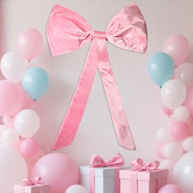 Lyreh Big Wall Bow for Party Decoration, 39.37x28.74in Pink Tie Giant Wall Decor Large Pink Velvet Bow Large Ribbon for Coquette Party Wedding Bridal Bachelorette Room Decoration