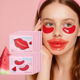 QUIYUM Watermelon Niacinamide Lip & Eye Mask Set - Hydrating Collagen + Pads Nourishing Skincare for Lips and Eyes (12 Packs) Size / 퀴윰 수박 나이아신아마이드 립 & 아이 마스크 세트 - 수분 공급 콜라겐 + 패드 입술과 눈을 위한 영양 스킨케어 (12팩) Size