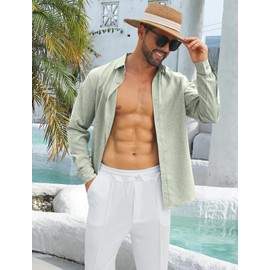 MAPICK Mens Linen Button Down Casual Shirts Untucked Long Sleeve Dress Shirts Business Wrinkle Free Shirts(A-Sage Green,Medium)