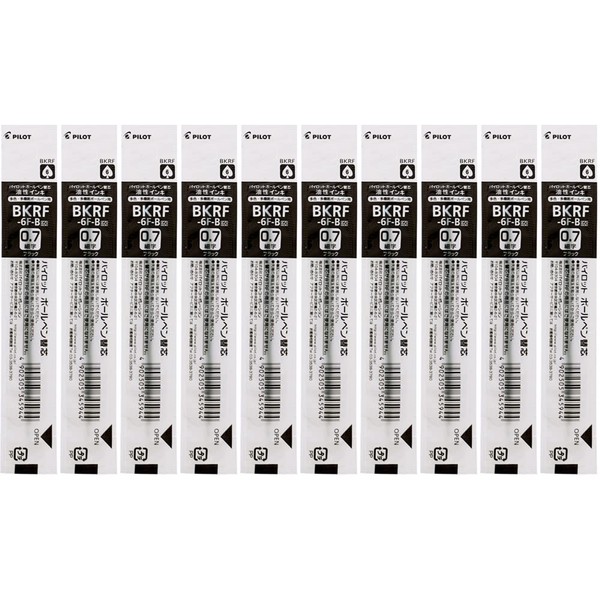 Pilot BKRF-6F-B Ballpoint Pen Refill, 0.7mm, Set of 10, Black