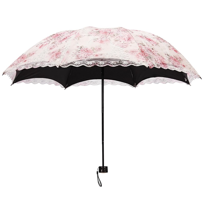Honeystore Flower Print Vintage Parasol Anti-UV Folding Lace Embroidery Umbrella