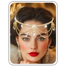 IYOU 1920s Crystal Head Chain Jewelry Gold Sparkly Rhinestone Headpiece Wedding Bridal Hair Accessories for Women