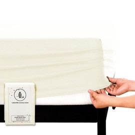 400 Thread Count 100 Percent Cotton Fitted Sheet Twin XL 15 Inch Deep Pocket Long Staple Cotton 1 Fitted Sheet Only Ivory Solid Sateen Weave Soft Breathable Elastic All Arount The Matress