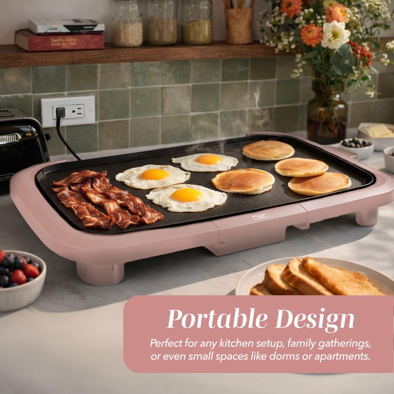 COOK WITH COLOR Electric Griddle 1200W, Nonstick Surface for Pancakes,