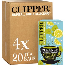 Clipper Organic Citrus, Nettle & Fennel Tea | 80 Cleanse with Benefits Infusion Teabags (4x Boxes of 20) | Bulk Buy, Home & Catering | Caffeine-Free Herbal Tea | Natural, Unbleached & Biodegradable