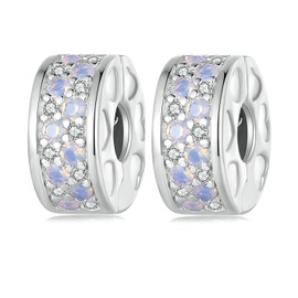 YASHUO Clip Charm 2pc Spacer Bead for Charm Bracelets 925 Sterling Silver Charms Round Stopper Beads for Charm Bracelets (F-2PC)