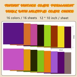 Tintnut Solid Permanent Adhesive Vinyl - 16 Sheets 12"x10" Vintage Color Adhesive Vinyl Sheets Multicolored Self Sticker Water proofing Vinyl Compatible with Cricut Or Silhouette