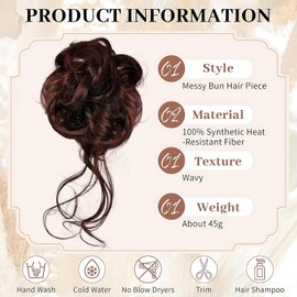 Mtuihfo Messy Bun Hair Piece, Curly Wavy Hair Buns Hair Piece - Tousled Updo Fake Hair Bun - Synthetic Messy Bun Scrunchie Hairs Pieces for Women Girls (Dark Brown)
